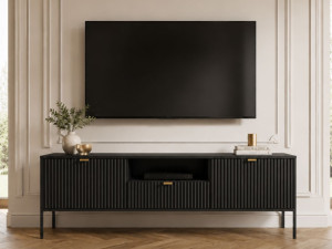 TV-Lowboard mit Schublade und Türen Amber Schwarz