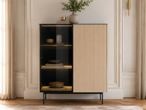 Standvitrine mit einer Glastür, LED-Beleuchtung für das Wohnzimmer Auroé Eiche Vicenza