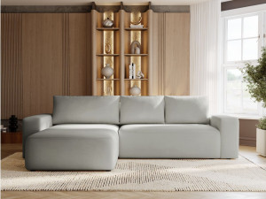 Ecksofa L-Form Links mit Schlaffunktion und Bettkasten Tazones Hellgrau