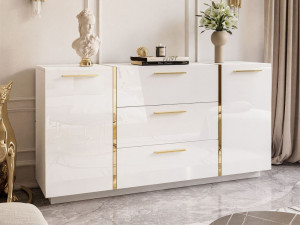 Zweitürige Kommode 158 cm mit drei Schubladen Lunelie Weißglanz