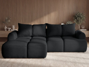Ecksofa L-Form Links mit Schlaffunktion und Bettkasten Bonno Schwarz