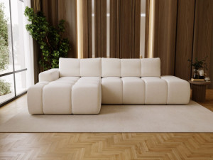 Ecksofa L-Form Links mit Schlaffunktion und Bettkasten Montero Weiß