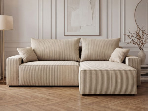 Ecksofa L-Form mit Schlaffunktion und Bettkasten Nivo Beige