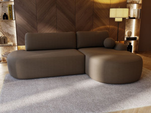 Ecksofa L-Form Rechts mit Schlaffunktion und Bettkasten Aurio O Braun
