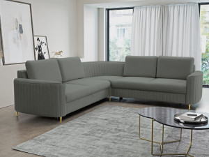 Ecksofa L-Form Links mit Schlaffunktion und Bettkasten Limon Grau