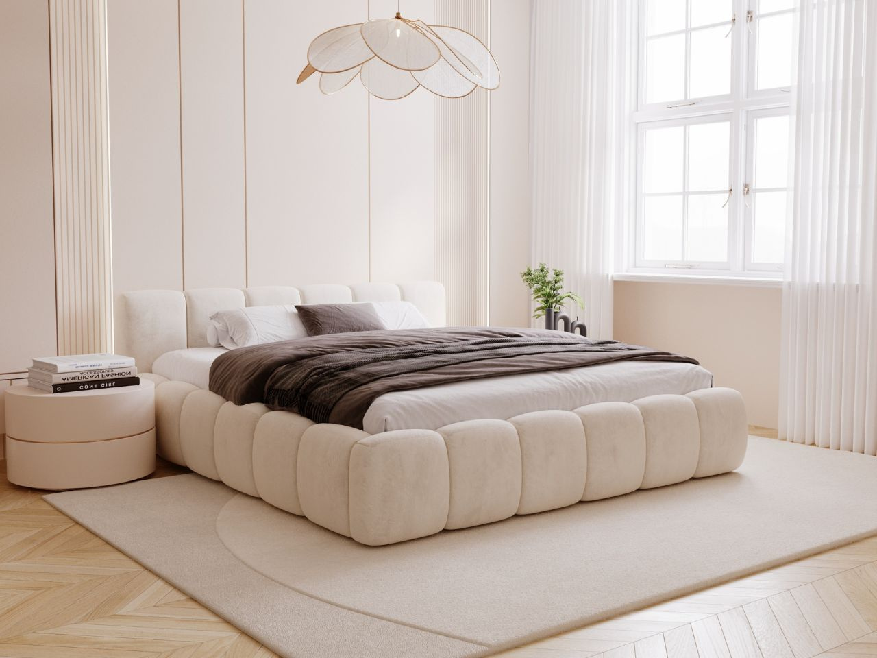 Polsterbett mit Bettkasten und Lattenrost 140x200 Cloud Low Beige