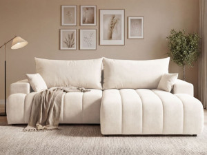 Ecksofa L-Form Rechts mit Schlaffunktion und Bettkasten Caleo Creme