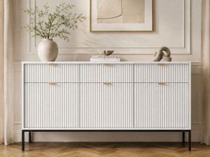 Kommode mit Türen und Schubladen Amber Weiß, Schwarz Frame