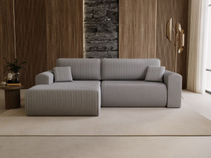Ecksofa mit Schlaffunktion und Bettkasten Belvio links Hellgrau