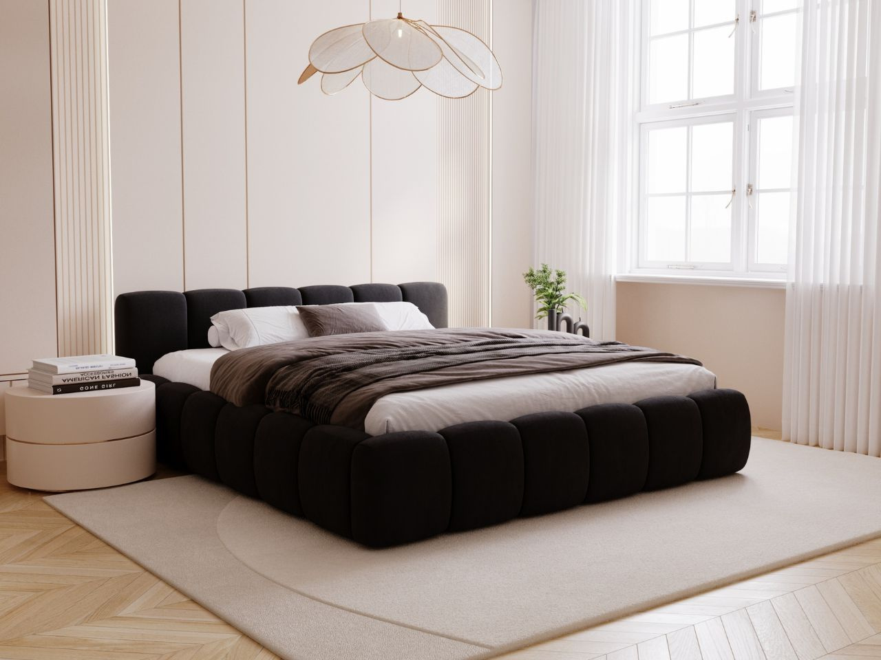 Polsterbett mit Bettkasten und Lattenrost 120x200 Cloud Low Schwarz