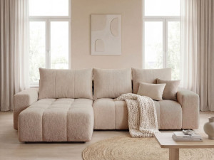 Ecksofa L-Form mit Schlaffunktion und Bettkasten Bresso Beige