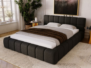 Polsterbett mit Bettkasten und Lattenrost 160x200 Alicante Boucle Schwarz