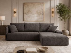 Ecksofa L-Form mit Schlaffunktion und Bettkasten Merivo Dunkelbraun