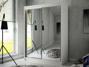 Schiebetürenschrank 150 cm mit Spiegel und LED-Beleuchtung Luzio Weiß