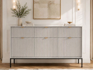 Kommode mit Türen und Schubladen Amber Grau, Schwarz Frame