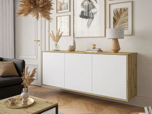 Dreitürige Hängekommode 154 cm im Loft-Stil – Vivance, Weiß matt & Eiche Artisan