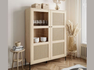 Standvitrine im Boho-Stil Zweitürige Bellance Eiche Puccini