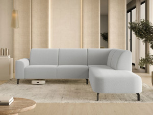 Ecksofa L-Form Rechts Regento Bouclé-Stoff Grau