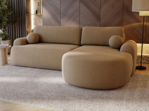 Ecksofa L-Form Rechts mit Schlaffunktion und Bettkasten Aurio Hellbraun