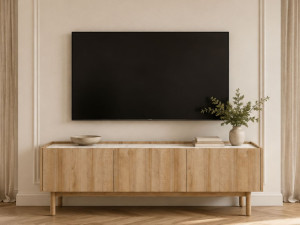 TV-Lowboard mit Türen Braha Riviera Eiche, Marmor Bianco