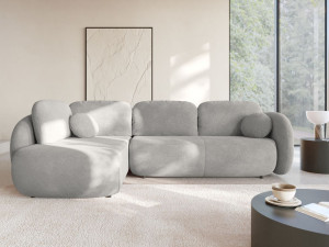 Ecksofa mit Schlaffunktion und Bettkasten Links Carino Hellgrau