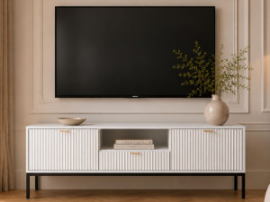 TV-Lowboard mit Schubladen und Türen Amber Weiß, Schwarz Frame