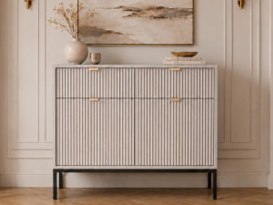 Kommode mit Türen und Schubladen Amber Grau, Schwarz Frame