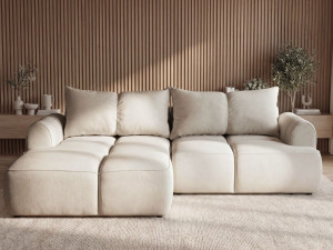 Ecksofa L-Form Links mit Schlaffunktion und Bettkasten Bonno Beige