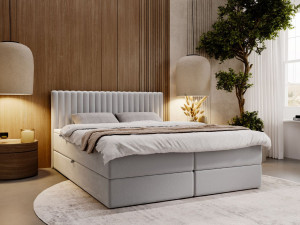 Hellgrau Boxspringbett mit Matratze & Topper 140x200 Marbella - Hellgrau
