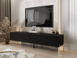 TV-Lowboard mit zwei Türen auf golden Beinen 175 cm mit LED-Beleuchtung Sorelle Schwarz Matt