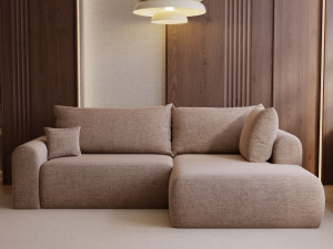 Ecksofa L-Form mit Schlaffunktion und Bettkasten Savana Bis Dunkelbeige