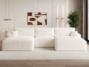 Wohnlandschaft mit Schlaffunktion und Bettkasten Serene Creme
