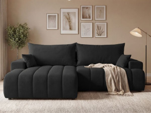 Ecksofa L-Form Links mit Schlaffunktion und Bettkasten Caleo Schwarz