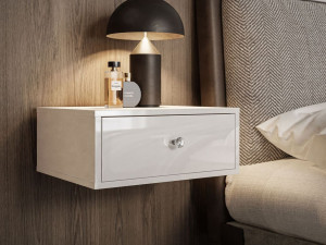 Hängender Nachttisch Glamour mit Schublade und LED-Beleuchtung Brisa Weiß Hochglanz