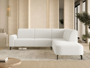 Ecksofa L-Form Rechts Regento Bouclé-Stoff Weiß