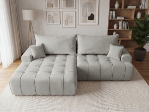Ecksofa L-Form mit Schlaffunktion und Bettkasten Tulio Links Grau