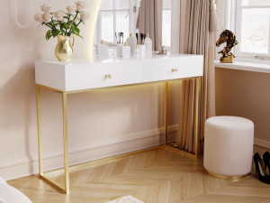 Schminktisch mit Schubladen Belleza Weiß Hochglanz Gold Frame