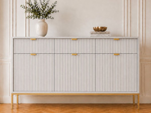 Kommode mit Türen und Schubladen Amber Grau auf goldenen Beinen