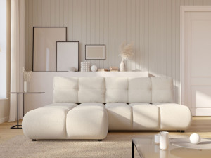 Ecksofa mit Schlaffunktion und Bettkasten Links Milet Creme