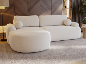 Ecksofa L-Form Links mit Schlaffunktion und Bettkasten Aurio Weiß