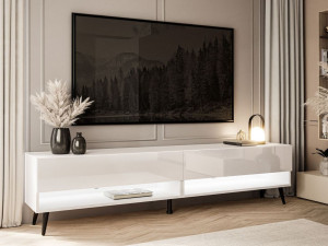 TV-Schrank für das Wohnzimmer 180 cm mit schwarzen Beinen und LED-Beleuchtung Aurelie Weiß Hochglanz