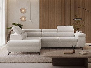 Ecksofa L-Form mit Schlaffunktion und Bettkasten Argon Links Hellbeige