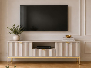 TV-Lowboard mit Schublade und Türen Amber Kaschmir auf goldenen Beinen