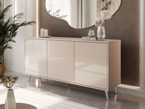 Dreitürige Kommode 154 cm Glamour-Stil auf silberfarbenen Metallbeinen Vivance Kaschmirglanz