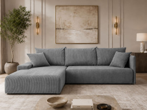 Ecksofa L-Form mit Schlaffunktion und Bettkasten Merivo Grau