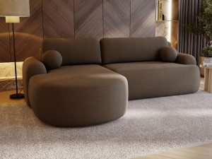 Ecksofa L-Form Links mit Schlaffunktion und Bettkasten Aurio Braun