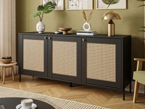 Drehtürkommode mit Flechtmuster im Boho-Stil Bellance schwarz