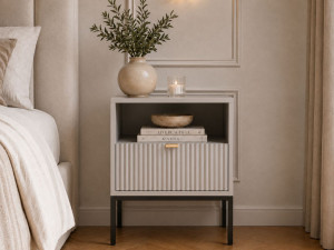 Nachtschrank mit Schublade Amber Grau, Schwarz Frame