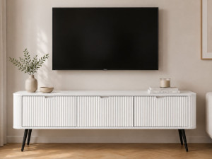 TV-Lowboard mit Türen Viva Weiß auf Schwarzen Beinen