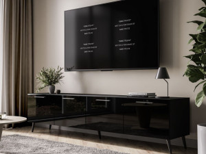TV-Lowboard mit Türen auf Schwarzen Metallbeinen 200 cm Noaé Schwarz Hochglanz
